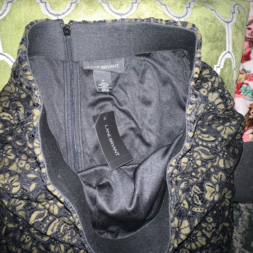 Lane Bryant green/black lace pencil skirt